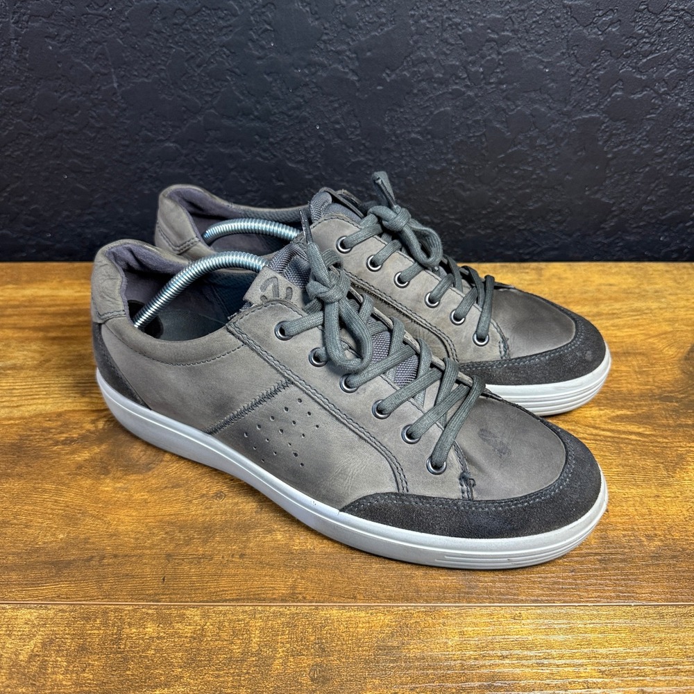 ECCO Soft 7 Grey Leather Suede Low Top Sneaker Mens EU 44 US 10-10.5